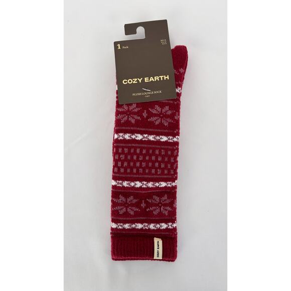 Cozy Earth Snowflake Plush Lounge Sock Garnet Red Womens Size XS/S 6-10 New - Picture 3 of 8
